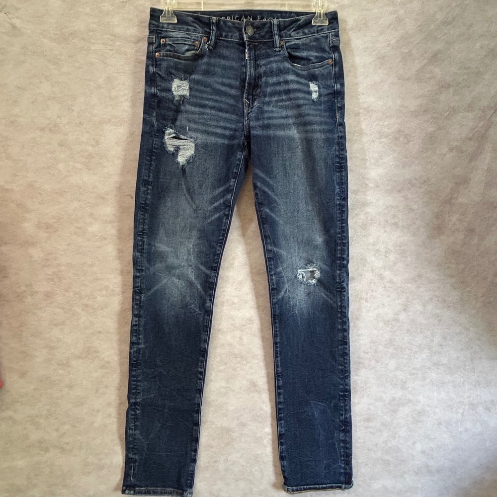 American Eagle Airflex 360 Slim Distressed Dark Wash Jeans 30x34 Mens Blue